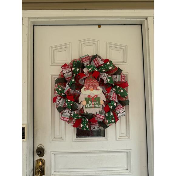 Merry Christmas Gnome Wreath | Red Green Christmas Door Decor Holiday Wreath xxx - Picture 8 of 9